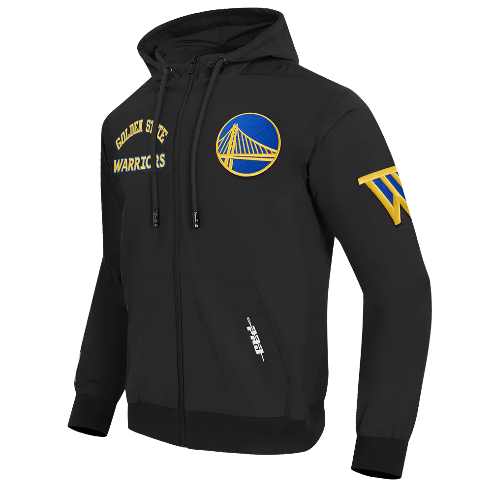 NBA GOLDEN STATE WARRIORS CLASSIC WIND SUIT MEN'S WOVEN FULL ZIP PULLOVER HOODIE (BLACK) - Image 2