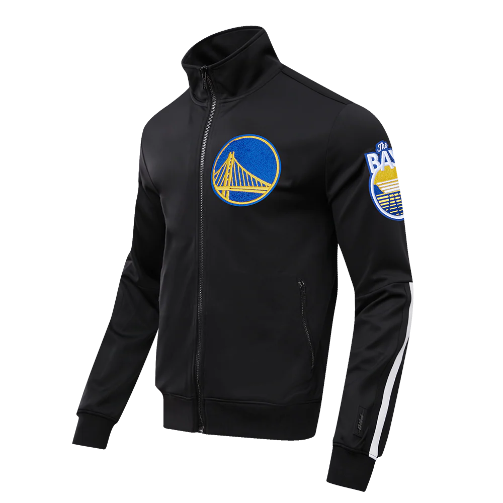 NBA GOLDEN STATE WARRIORS CLASSIC MEN'S DOUBLE KNIT TRACK JACKET (BLACK) - Image 2