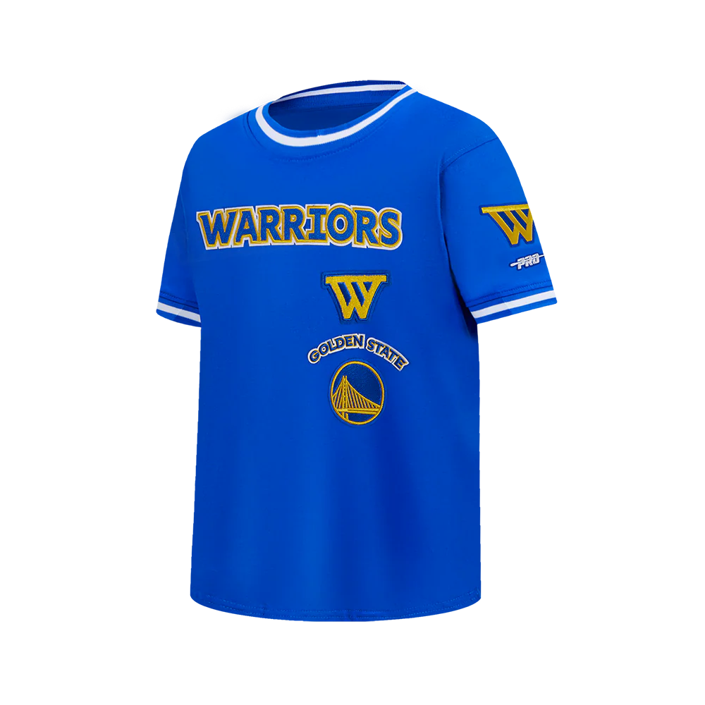 NBA GOLDEN STATE WARRIORS RETRO CLASSIC BIG BOY'S SS STRIPED RIB TEE (ROYAL BLUE) - Image 2