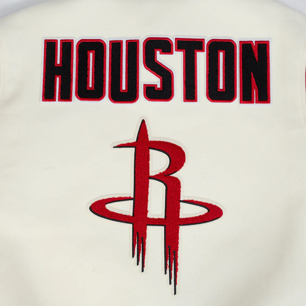 NBA HOUSTON ROCKETS RETRO CLASSIC MEN'S RIB WOOL VARSITY JACKET (EGGSHELL/ RED) - Image 13