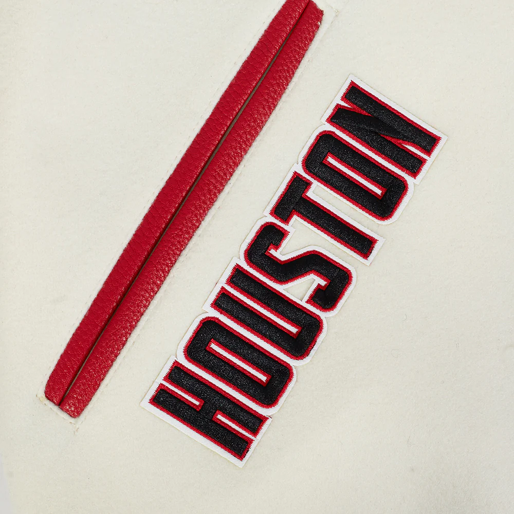 NBA HOUSTON ROCKETS RETRO CLASSIC MEN'S RIB WOOL VARSITY JACKET (EGGSHELL/ RED) - Image 7