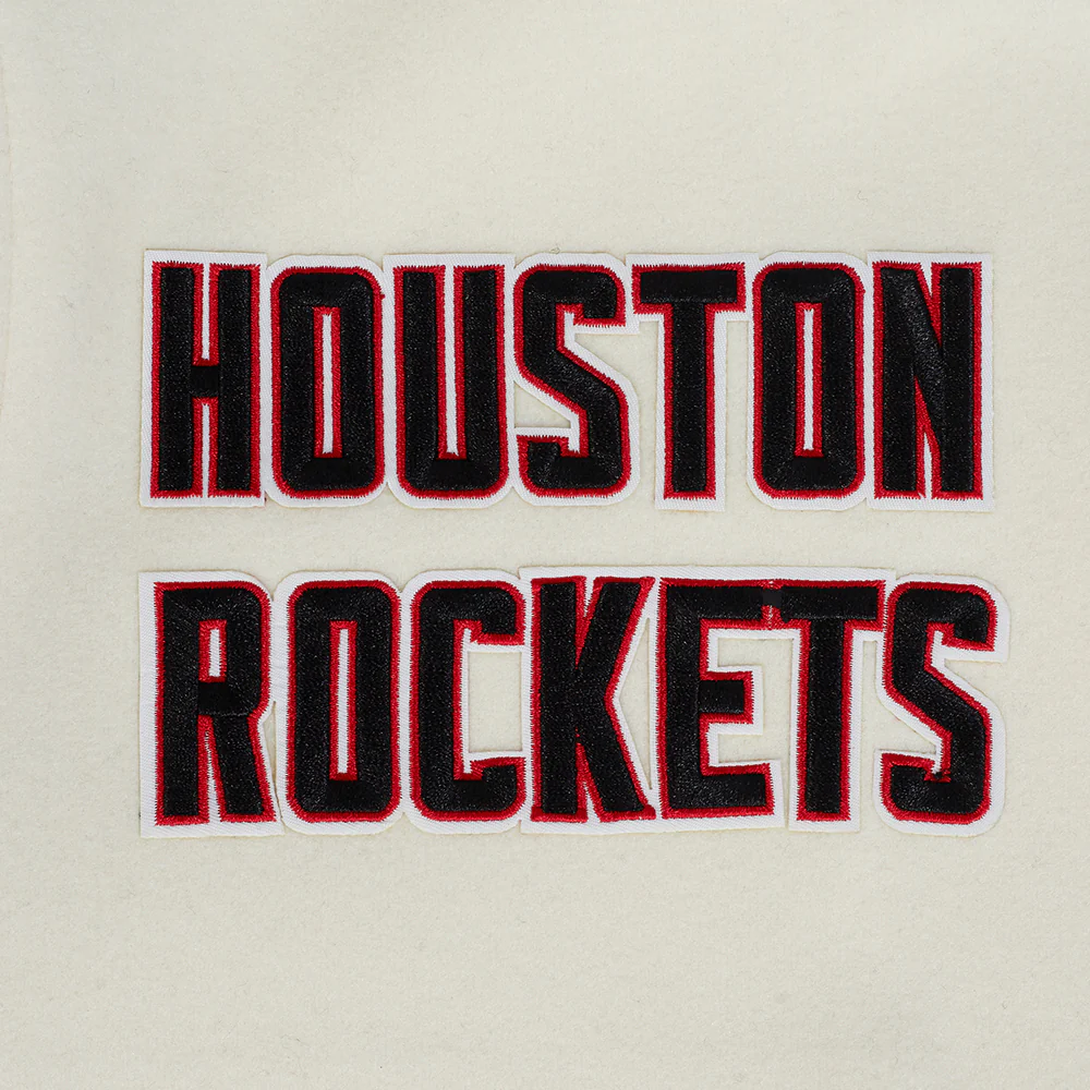 NBA HOUSTON ROCKETS RETRO CLASSIC MEN'S RIB WOOL VARSITY JACKET (EGGSHELL/ RED) - Image 8
