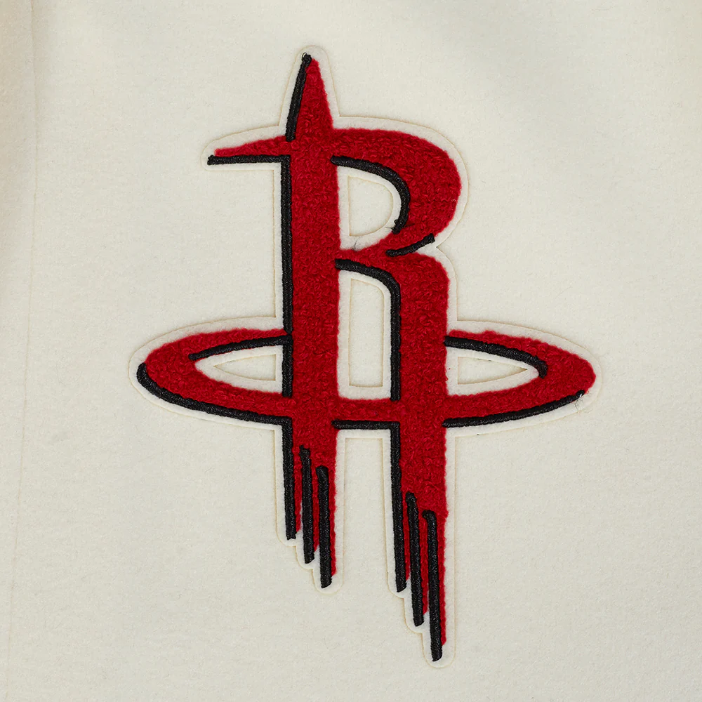 NBA HOUSTON ROCKETS RETRO CLASSIC MEN'S RIB WOOL VARSITY JACKET (EGGSHELL/ RED) - Image 9