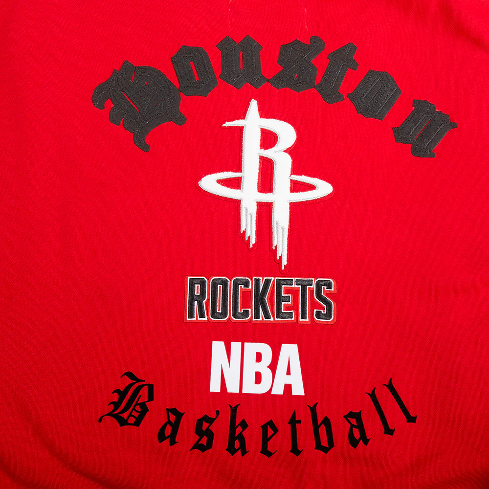 NBA HOUSTON ROCKETS OLD ENGLISH WOMEN'S FLC CREWNECK (RED) - Image 10