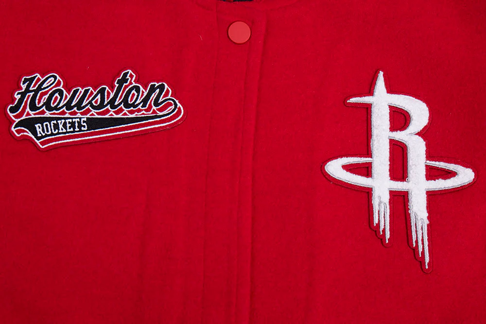 NBA HOUSTON ROCKETS SCRIPT TAIL WOMEN'S WOOL VARSITY JACKET (RED/BLACK) - Image 5