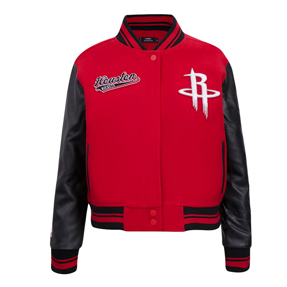 NBA HOUSTON ROCKETS SCRIPT TAIL WOMEN'S WOOL VARSITY JACKET (RED/BLACK) - Image 7