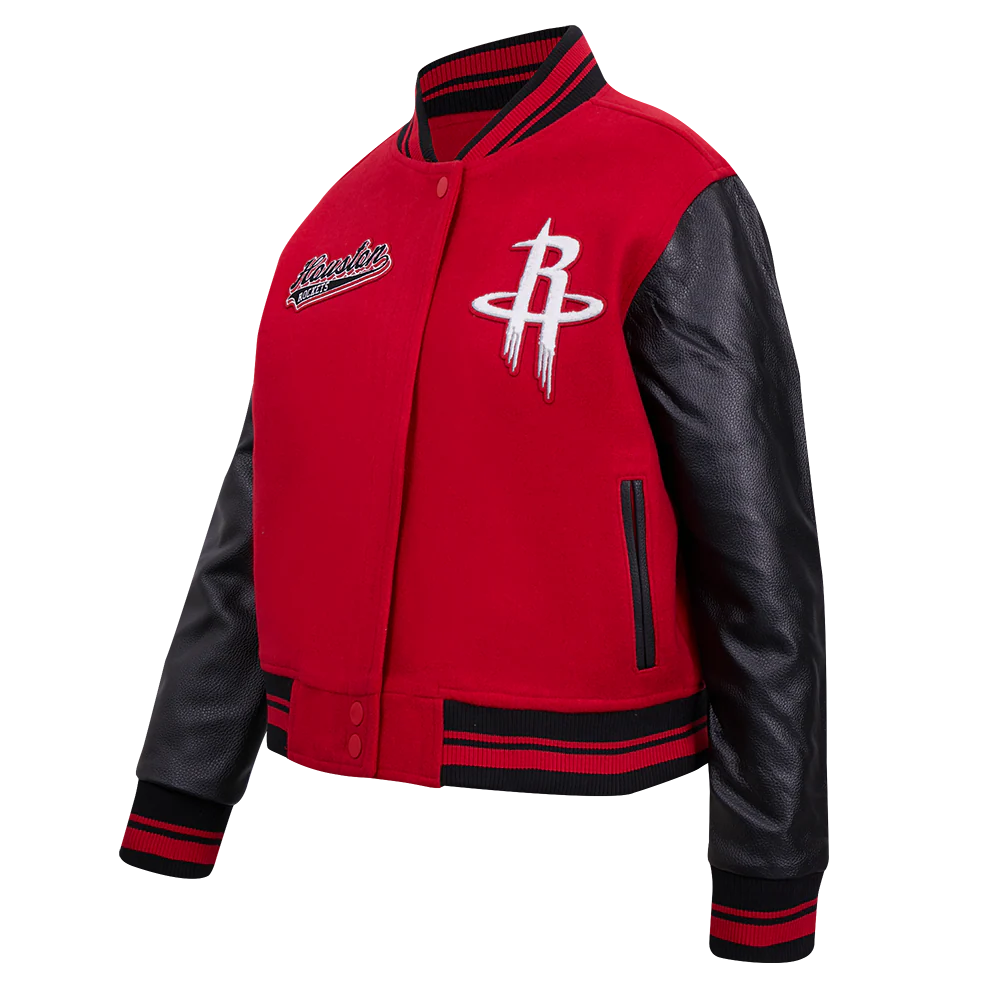 NBA HOUSTON ROCKETS SCRIPT TAIL WOMEN'S WOOL VARSITY JACKET (RED/BLACK) - Image 8