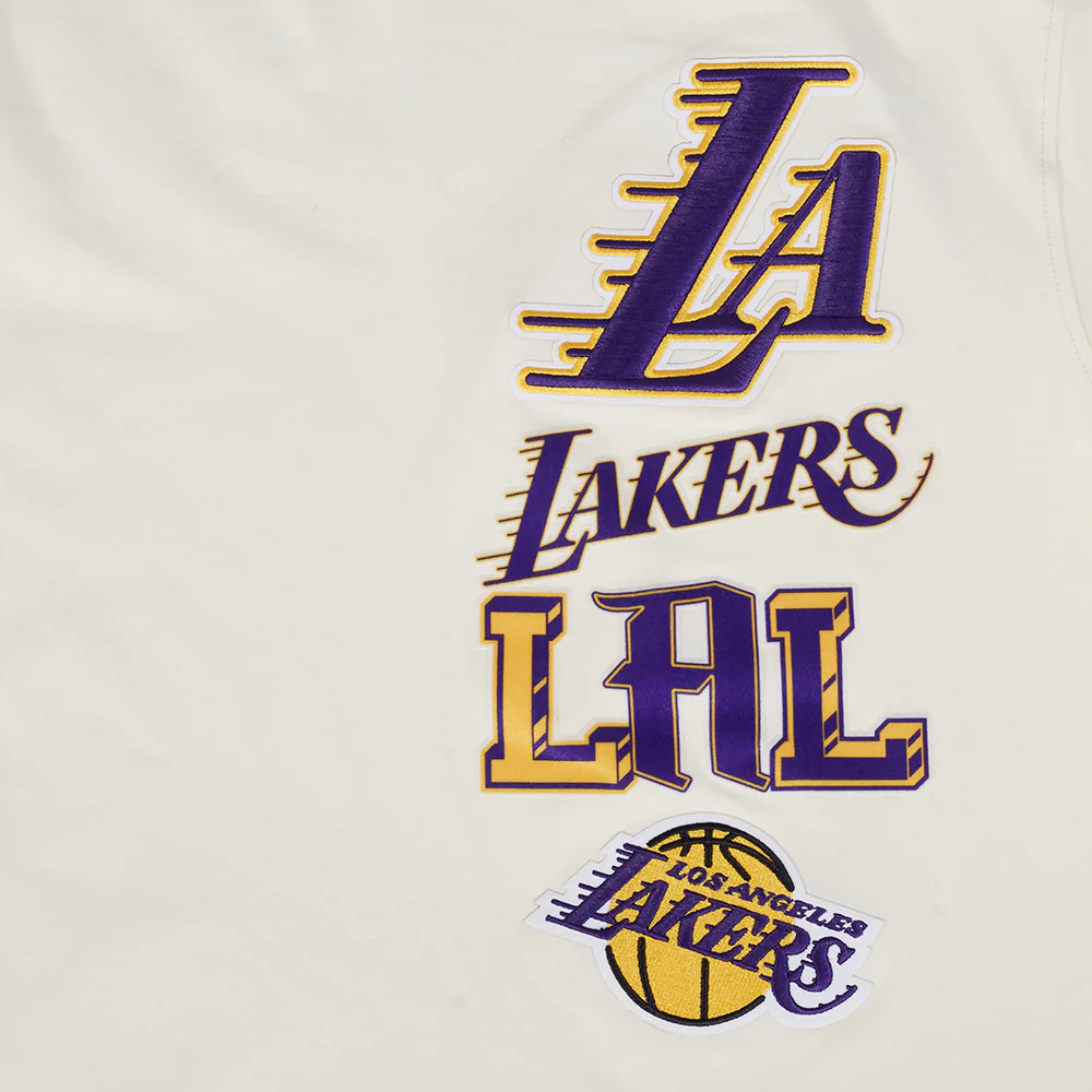 NBA LOS ANGELES LAKERS RETRO CASCADE MEN'S RINGER TEE (EGGSHELL/ PURPLE) - Image 5