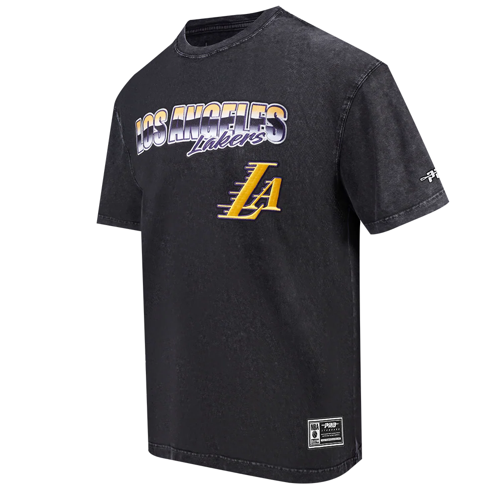 NBA LOS ANGELES LAKERS CHROME MEN'S COTTON JERSEY DROP SHOULDER TEE (WASHED BLACK) - Image 2