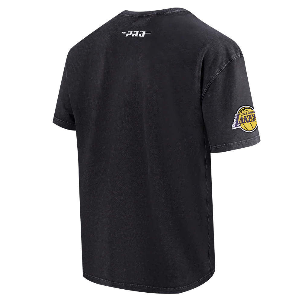 NBA LOS ANGELES LAKERS CHROME MEN'S COTTON JERSEY DROP SHOULDER TEE (WASHED BLACK) - Image 4