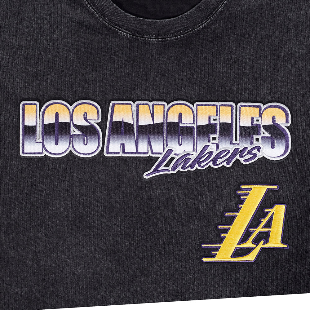NBA LOS ANGELES LAKERS CHROME MEN'S COTTON JERSEY DROP SHOULDER TEE (WASHED BLACK) - Image 5