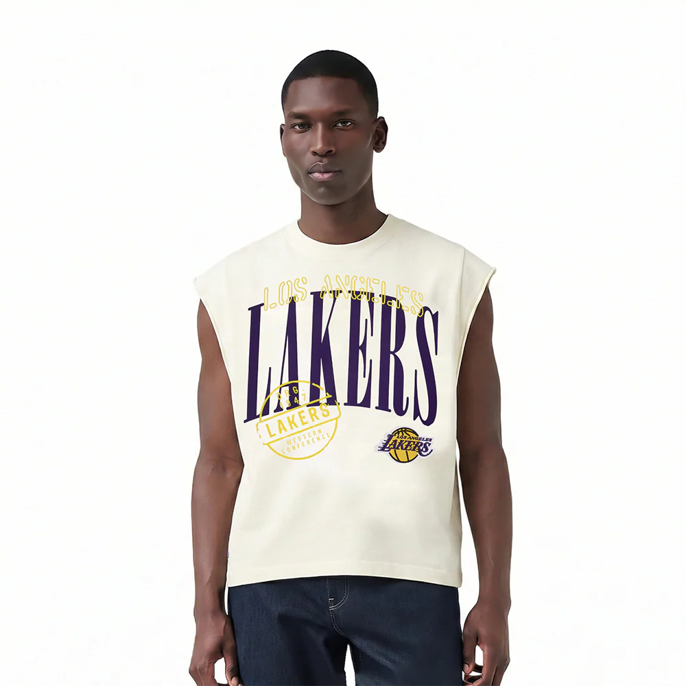 NBA LOS ANGELES LAKERS  STAMPED MEN'S S/S TEE (EGGSHELL)