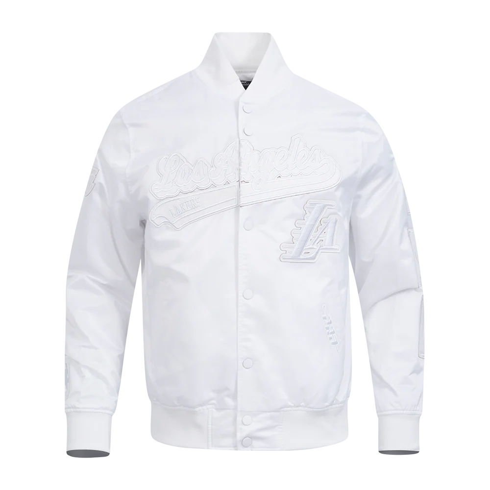 NBA LOS ANGELES LAKERS WHITE OUT MEN'S SATIN JACKET (WHITE)
