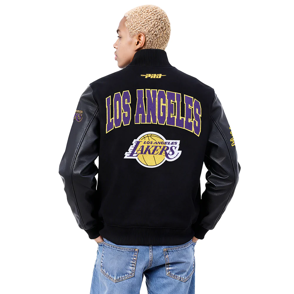 NBA LOS ANGELES LAKERS CITY ARCH MEN'S WOOL VARSITY JACKET (JET BLACK) - Image 2