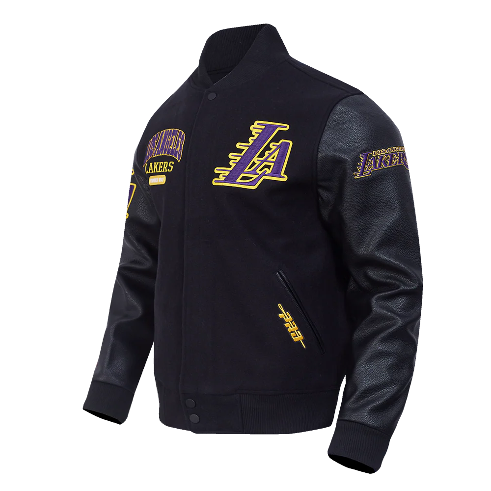 NBA LOS ANGELES LAKERS CITY ARCH MEN'S WOOL VARSITY JACKET (JET BLACK) - Image 3