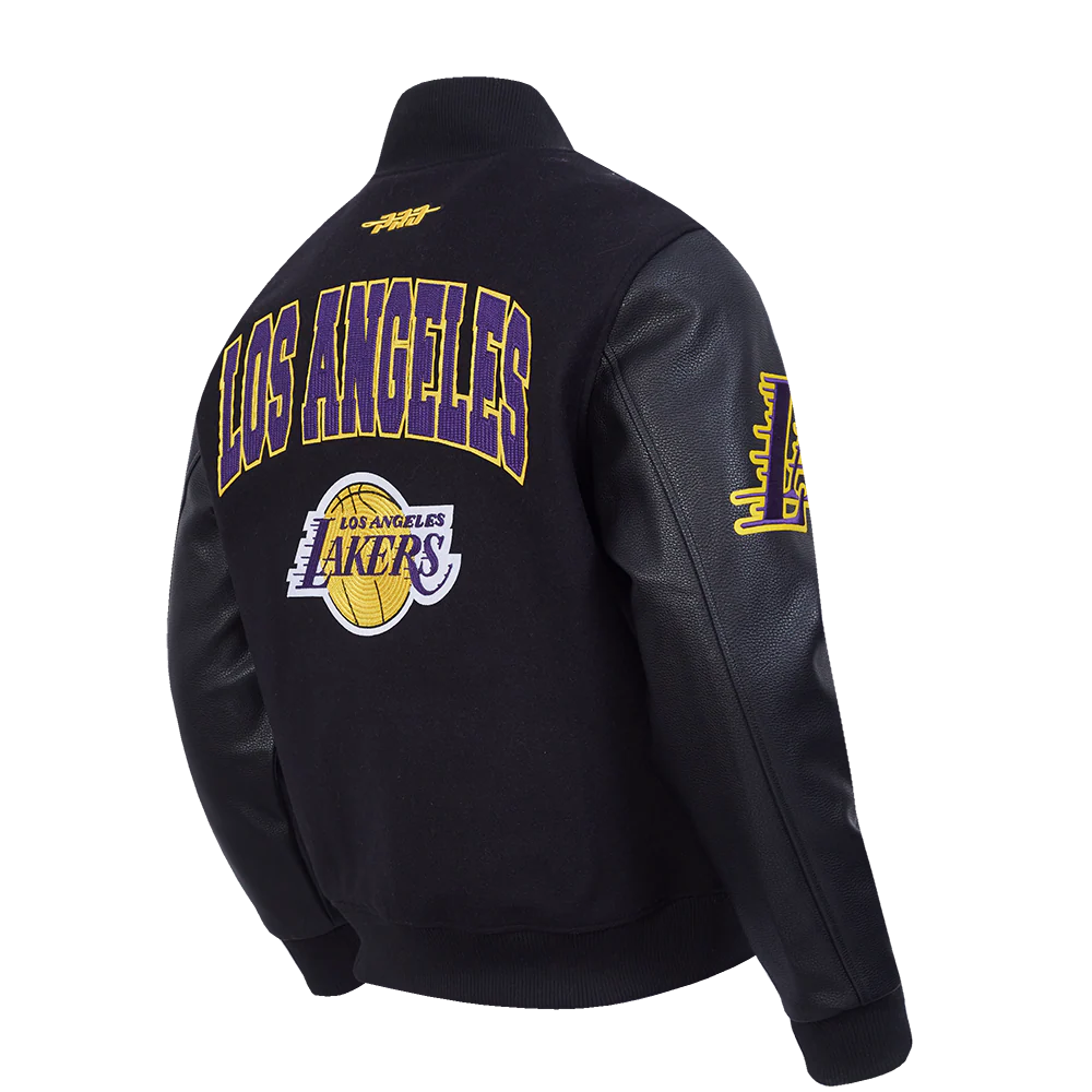NBA LOS ANGELES LAKERS CITY ARCH MEN'S WOOL VARSITY JACKET (JET BLACK) - Image 4