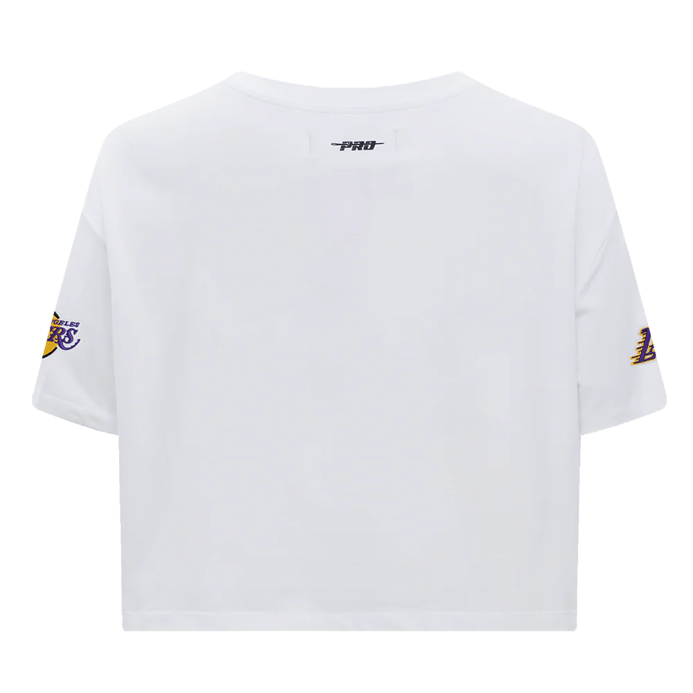 NBA LOS ANGELES LAKERS SCRIPT TAIL WOMEN'S SINGLE JERSEY BOXY TEE (WHITE) - Image 4
