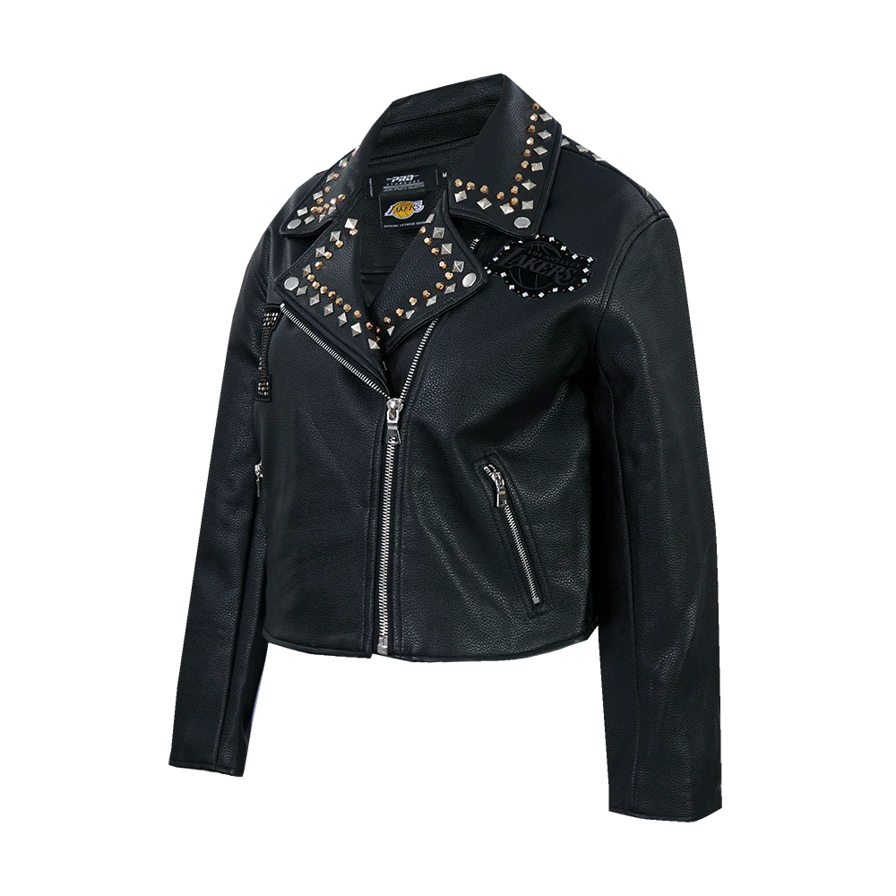 NBA LOS ANGELES LAKERS RENEGADE WOMEN'S LEATHER JACKET (BLACK) - Image 2