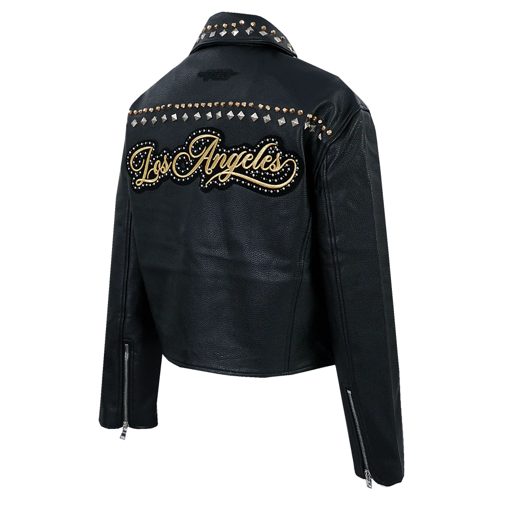 NBA LOS ANGELES LAKERS RENEGADE WOMEN'S LEATHER JACKET (BLACK) - Image 4