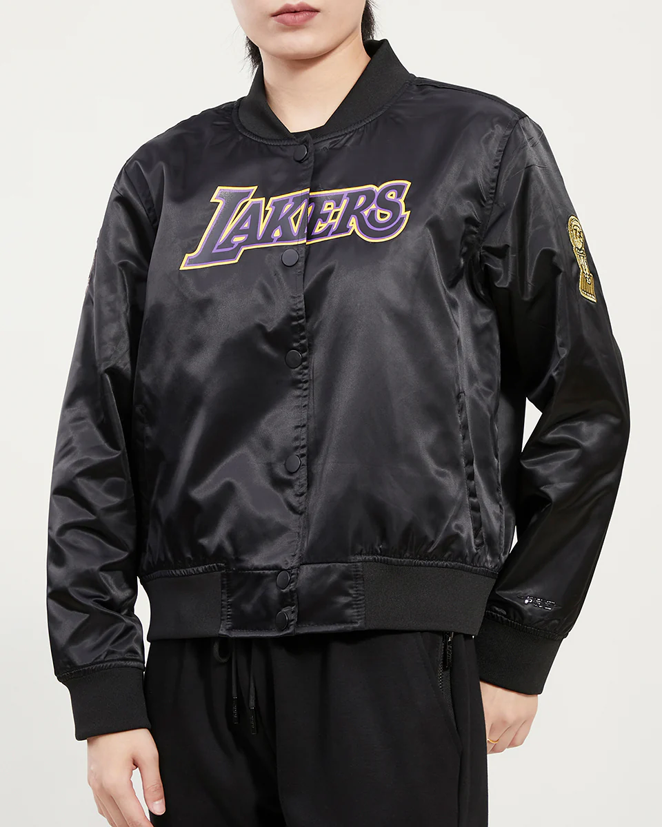 NBA LOS ANGELES LAKERS CLASSIC WOMEN'S SATIN JACKET (BLACK) - Image 8
