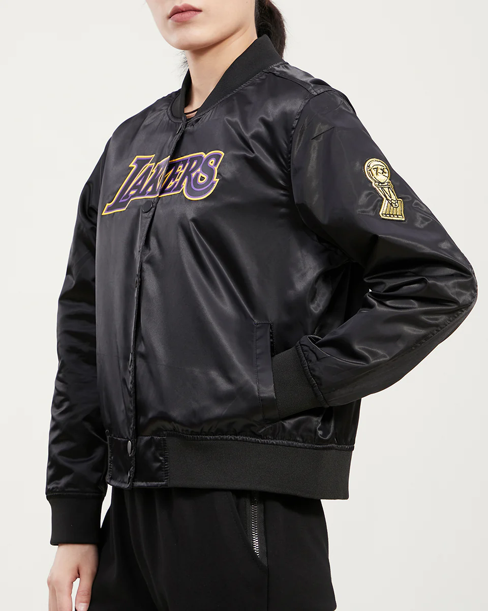 NBA LOS ANGELES LAKERS CLASSIC WOMEN'S SATIN JACKET (BLACK) - Image 9