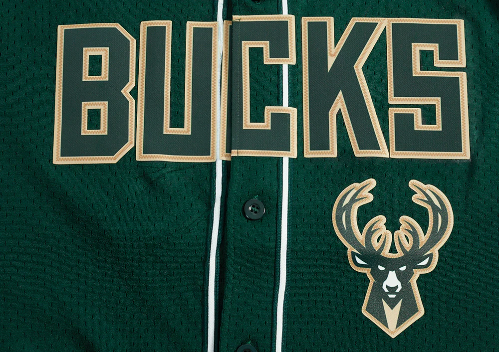 NBA MILWAUKEE BUCKS CLASSIC MEN'S MESH BUTTON DOWN JERSEY (FOREST GREEN) - Image 5