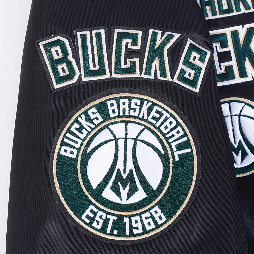 NBA MILWAUKEE BUCKS RETRO CLASSIC MEN'S RIB SATIN JACKET (BLACK) - Image 9