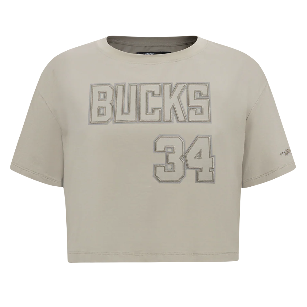 NBA MILWAUKEE BUCKS GIANNIS ANTETOKOUNMPO #34 NEUTRAL PNN WOMEN'S SJ BOXY TEE (TAUPE) - Image 3