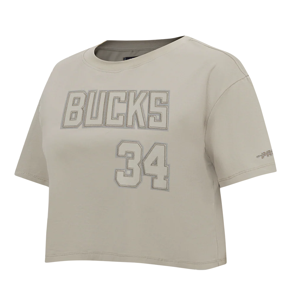NBA MILWAUKEE BUCKS GIANNIS ANTETOKOUNMPO #34 NEUTRAL PNN WOMEN'S SJ BOXY TEE (TAUPE) - Image 4