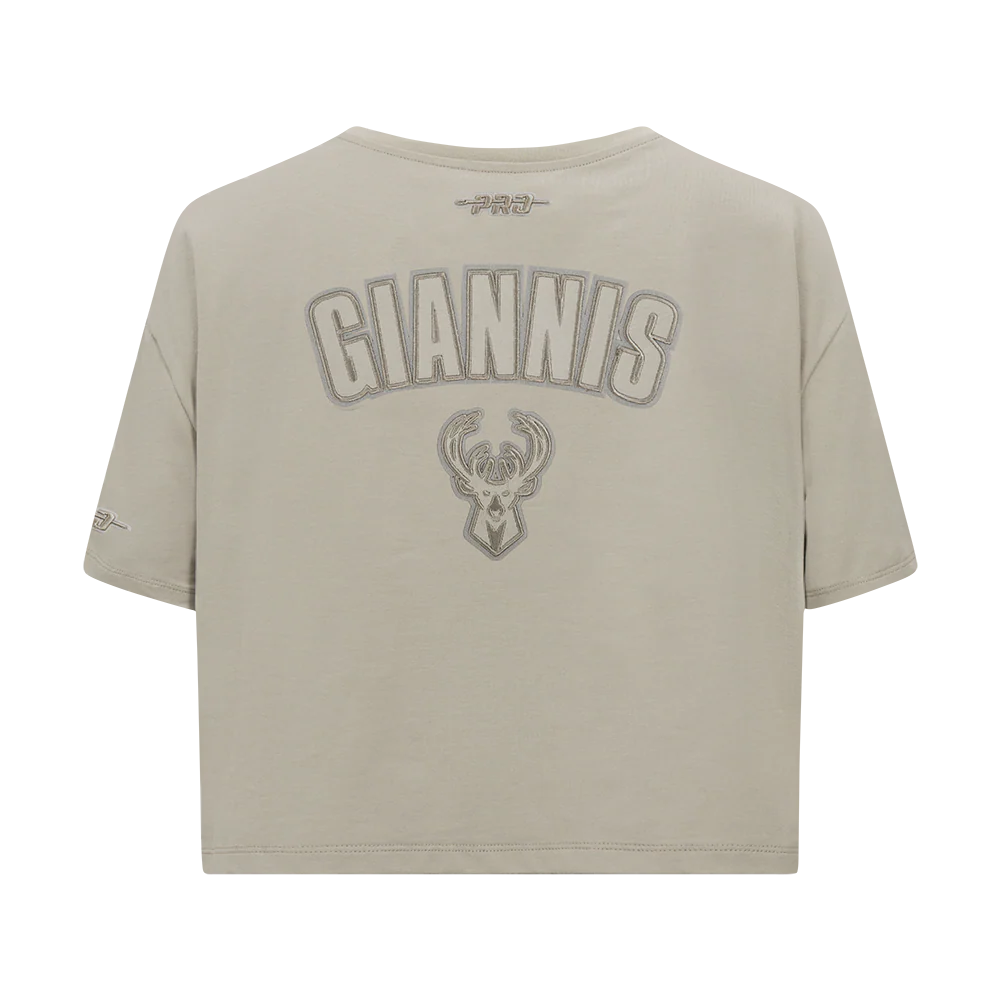 NBA MILWAUKEE BUCKS GIANNIS ANTETOKOUNMPO #34 NEUTRAL PNN WOMEN'S SJ BOXY TEE (TAUPE) - Image 5