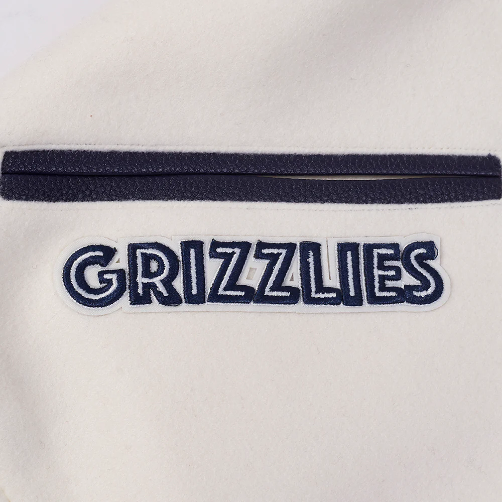 NBA MEMPHIS GRIZZLIES CITY EDITION 25-26 MEN'S RIB WOOL VARSITY JACKET (EGGSHELL/ MIDNIGHT NAVY) - Image 7