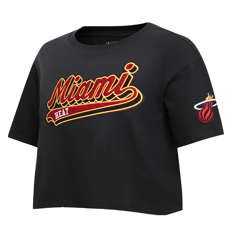 NBA MIAMI HEAT SCRIPT TAIL WOMEN'S SINGLE JERSEY BOXY TEE (BLACK) - Image 2