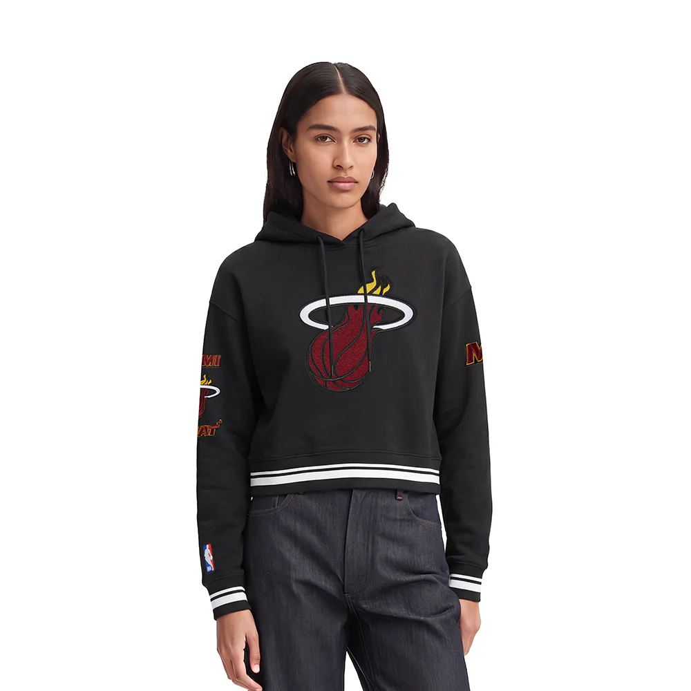 NBA MIAMI HEAT RETRO CLASSIC WOMEN'S CROPPED PULLOVER HOODIE (BLACK)