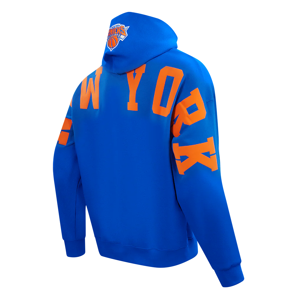 NBA NEW YORK KNICKS WINGSPAN MEN'S DROP SHOULDER FLEECE PULLOVER HOODIE (ROYAL BLUE) - Image 6
