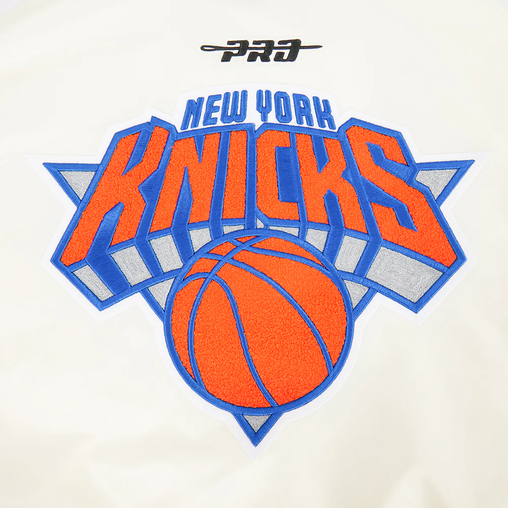 NBA NEW YORK KNICKS RETRO CLASSICS MEN'S SATIN JACKET (EGGSHELL/ROYAL BLUE) - Image 8