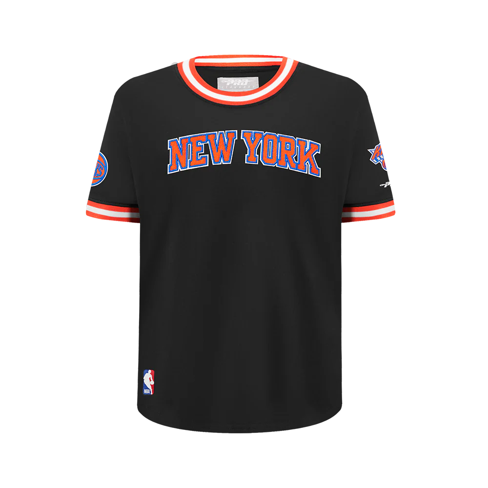 NBA NEW YORK KNICKS CLASSIC BIG BOY'S SS STRIPED RIB TEE (BLACK/ORANGE)