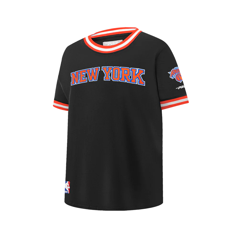 NBA NEW YORK KNICKS CLASSIC BIG BOY'S SS STRIPED RIB TEE (BLACK/ORANGE) - Image 2