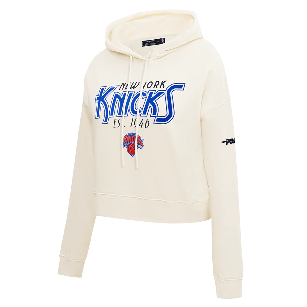 NBA NEW YORK KNICKS PARADISE WOMEN'S CROPPED PULLOVER HOODIE (EGGSHELL) - Image 3