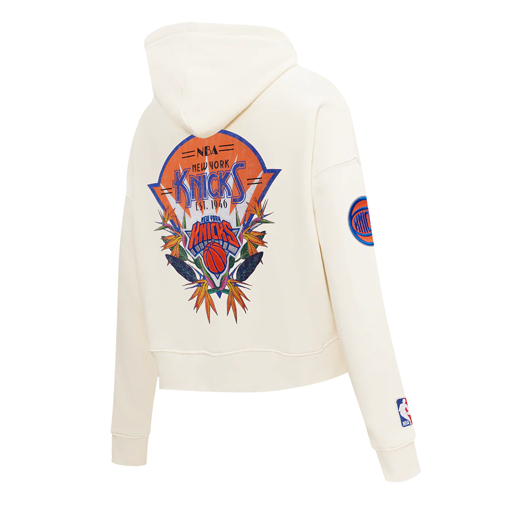 NBA NEW YORK KNICKS PARADISE WOMEN'S CROPPED PULLOVER HOODIE (EGGSHELL) - Image 4