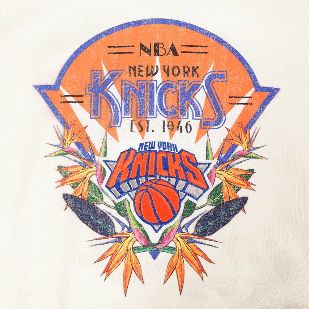 NBA NEW YORK KNICKS PARADISE WOMEN'S CROPPED PULLOVER HOODIE (EGGSHELL) - Image 5
