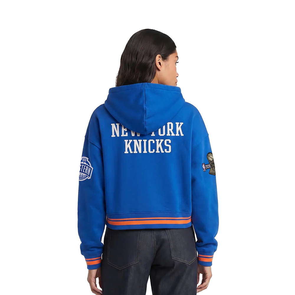 NEW YORK KNICKS 2026 NBA CHAMPIONSHIP WOMEN'S CROPPED PULLOVER HOODIE (ROYAL/ORANGE/ROYAL) - Image 2
