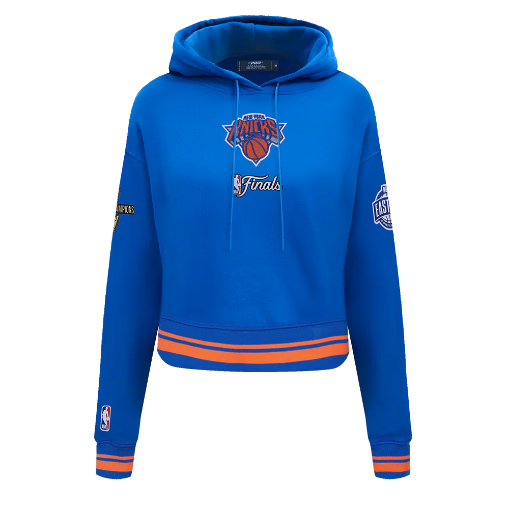 NEW YORK KNICKS 2026 NBA CHAMPIONSHIP WOMEN'S CROPPED PULLOVER HOODIE (ROYAL/ORANGE/ROYAL) - Image 3