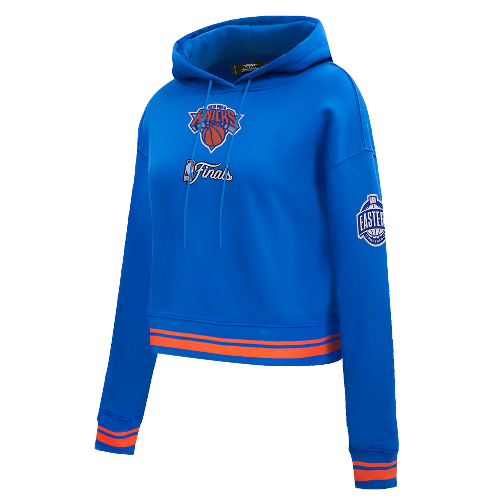 NEW YORK KNICKS 2026 NBA CHAMPIONSHIP WOMEN'S CROPPED PULLOVER HOODIE (ROYAL/ORANGE/ROYAL) - Image 4