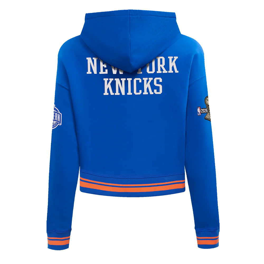 NEW YORK KNICKS 2026 NBA CHAMPIONSHIP WOMEN'S CROPPED PULLOVER HOODIE (ROYAL/ORANGE/ROYAL) - Image 6