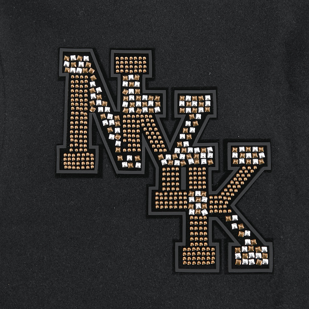 NBA NEW YORK KNICKS RENEGADE WOMEN'S RIB CROPPED WOOL VARSITY JACKET (BLACK/WHITE) - Image 6