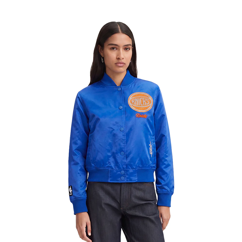 NBA NEW YORK KNICKS TEAM CRYSTALLINE WOMEN'S SATIN JACKET (ROYAL BLUE) - Image 3