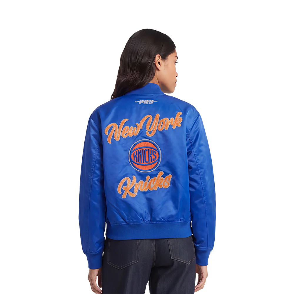 NBA NEW YORK KNICKS TEAM CRYSTALLINE WOMEN'S SATIN JACKET (ROYAL BLUE) - Image 4