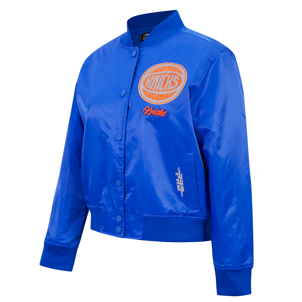 NBA NEW YORK KNICKS TEAM CRYSTALLINE WOMEN'S SATIN JACKET (ROYAL BLUE) - Image 5