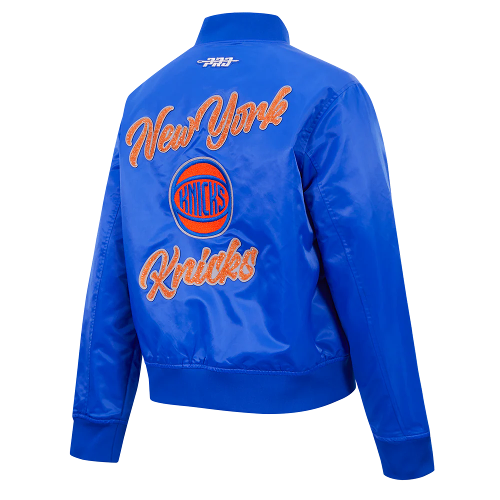 NBA NEW YORK KNICKS TEAM CRYSTALLINE WOMEN'S SATIN JACKET (ROYAL BLUE) - Image 6