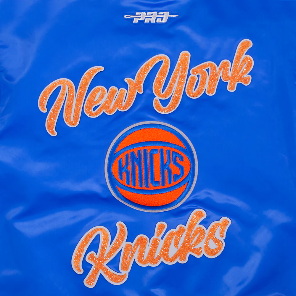 NBA NEW YORK KNICKS TEAM CRYSTALLINE WOMEN'S SATIN JACKET (ROYAL BLUE) - Image 7